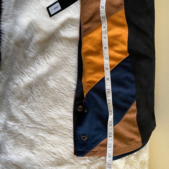 Lunik Perseus Color Block Chevron Suede Skirt Size L - Navy, Black, Ambe… - Picture 10 of 12